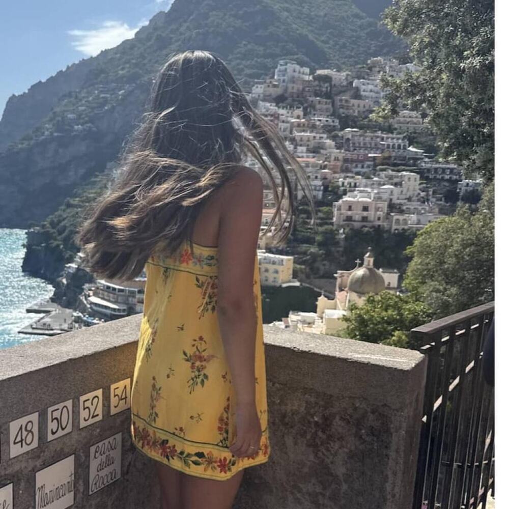 Yellow floral mini dress with